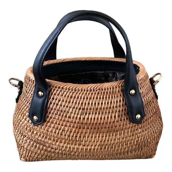 PULICATI Hand Crafted NWT Leather Trim Rattan Satchel Women's Bag - Picture 3 of 10